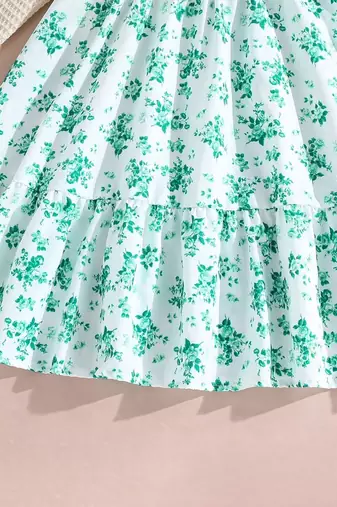 Mint green color printed cotton blend fit&flared style dresses