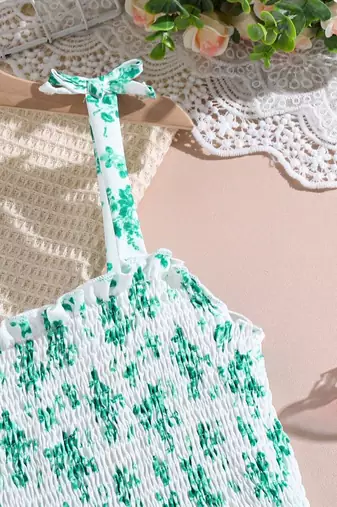 Mint green color printed cotton blend fit&flared style dresses