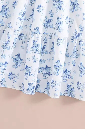 Ocean blue color printed cotton blend fit&flared style dresses