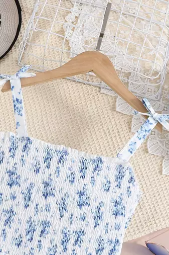 Ocean blue color printed cotton blend fit&flared style dresses