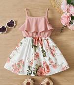 Peach color printed cotton blend fit&flared style dresses