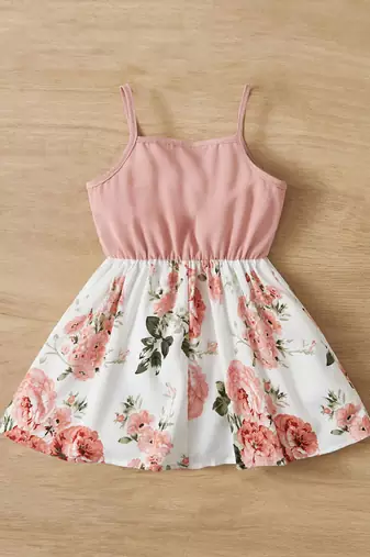 Peach color printed cotton blend fit&flared style dresses