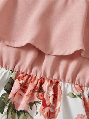 Peach color printed cotton blend fit&flared style dresses 3