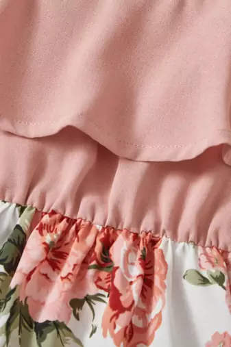 Peach color printed cotton blend fit&flared style dresses
