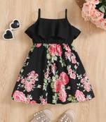 Black color printed cotton blend fit&flared style dresses