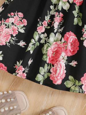 Black color printed cotton blend fit&flared style dresses 2