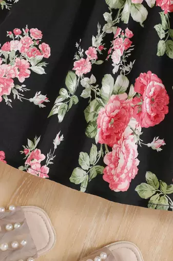 Black color printed cotton blend fit&flared style dresses