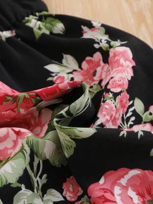 Black color printed cotton blend fit&flared style dresses 3