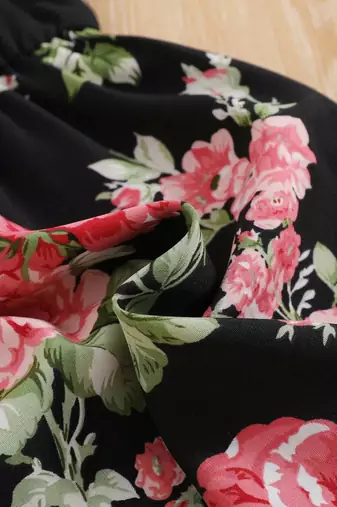 Black color printed cotton blend fit&flared style dresses