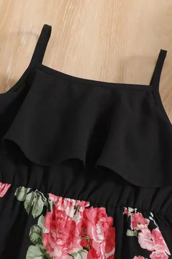 Black color printed cotton blend fit&flared style dresses