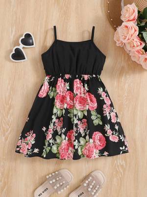 Black color printed cotton blend fit&flared style dresses 5