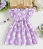 LAVENDER color printed cotton blend fit&flared style dresses