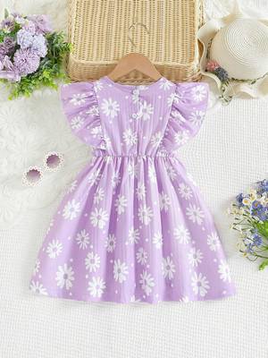 LAVENDER color printed cotton blend fit&flared style dresses 2