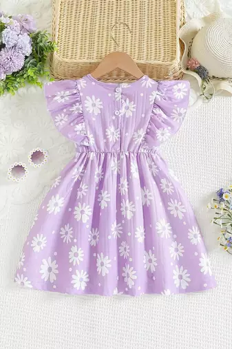 LAVENDER color printed cotton blend fit&flared style dresses