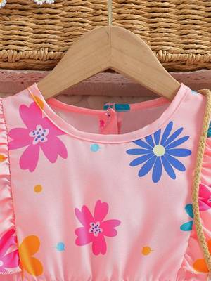 Baby pink color printed cotton blend fit&flared style dresses 3