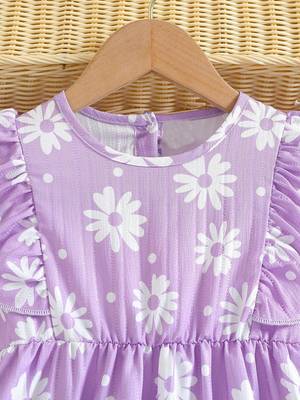 LAVENDER color printed cotton blend fit&flared style dresses 3