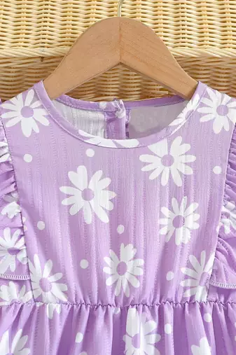 LAVENDER color printed cotton blend fit&flared style dresses