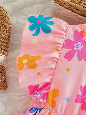 Baby pink color printed cotton blend fit&flared style dresses 4