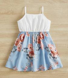 Sky color printed cotton blend fit&flared style dresses