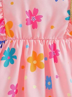Baby pink color printed cotton blend fit&flared style dresses 5
