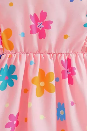 Baby pink color printed cotton blend fit&flared style dresses