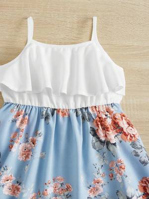 Sky color printed cotton blend fit&flared style dresses 4