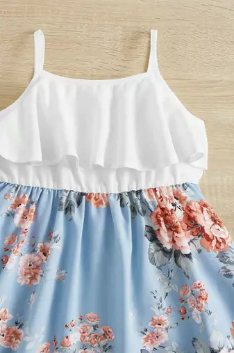Sky color printed cotton blend fit&flared style dresses