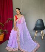 Lavender Georgette Embroidery Sequence Work Saree,Blouse-not As Per Image