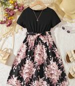 Pink color printed cotton blend fit&flared style dresses