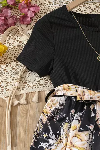 Yellow color printed cotton blend fit&flared style dresses