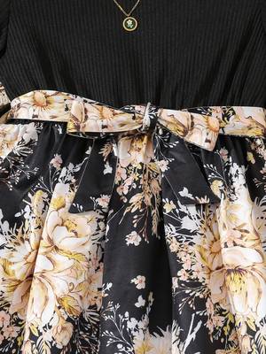 Yellow color printed cotton blend fit&flared style dresses 4