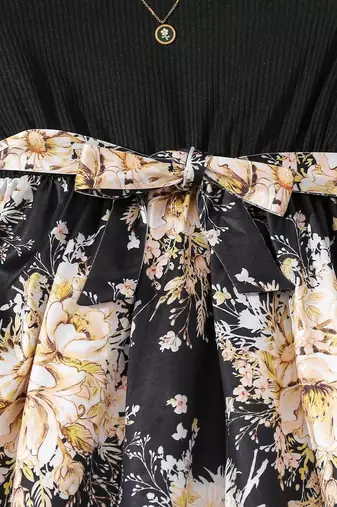 Yellow color printed cotton blend fit&flared style dresses