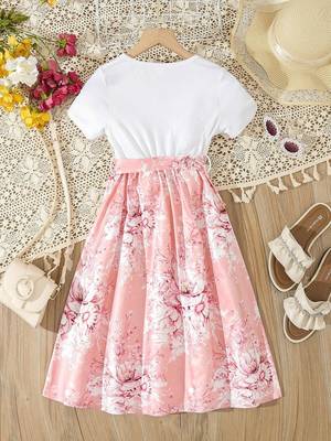 Peach color printed cotton blend fit&flared style dresses 2