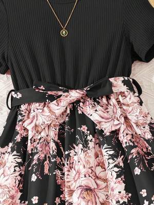 Pink color printed cotton blend fit&flared style dresses 4