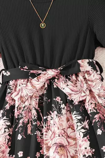 Pink color printed cotton blend fit&flared style dresses