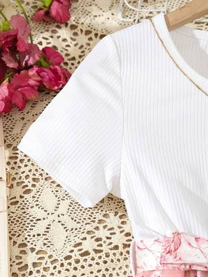 Peach color printed cotton blend fit&flared style dresses 3
