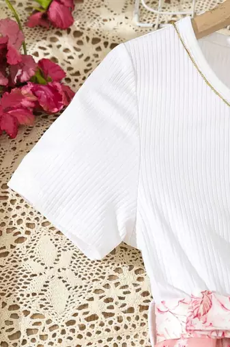 Peach color printed cotton blend fit&flared style dresses