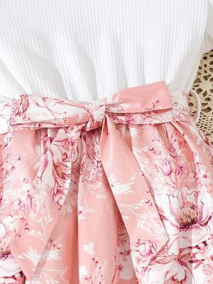 Peach color printed cotton blend fit&flared style dresses 4