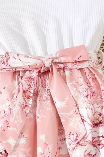 Peach color printed cotton blend fit&flared style dresses