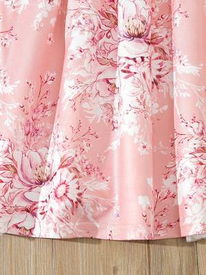 Peach color printed cotton blend fit&flared style dresses 5