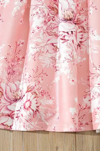 Peach color printed cotton blend fit&flared style dresses