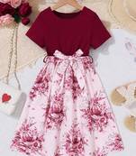 Maroon color printed cotton blend fit&flared style dresses