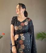Black Soft Silk Copper And Gold Weaving Saree