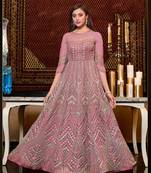 Light Pink Heavy Embroidered Butterfly Net Anarkali Gown