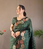 Green Soft Silk Copper And Gold Weaving Saree