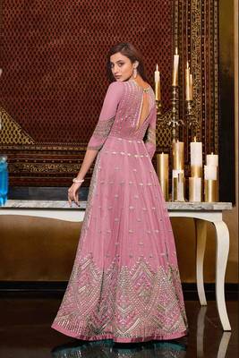 Light Pink Heavy Embroidered Butterfly Net Anarkali Gown 2