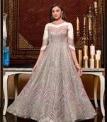 Off White Heavy Embroidered Butterfly Net Anarkali Gown 