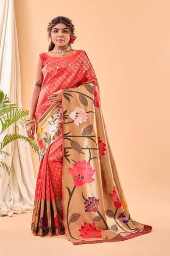 Red Paithani Silk Saree And Rich Pallu Saree With Blouse For Women