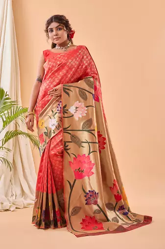 Red Paithani Silk Saree And Rich Pallu Saree With Blouse For Women