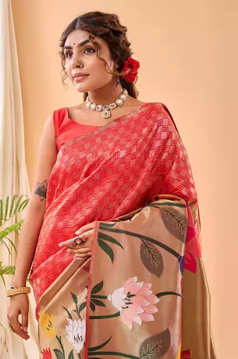 Red Paithani Silk Saree And Rich Pallu Saree With Blouse For Women